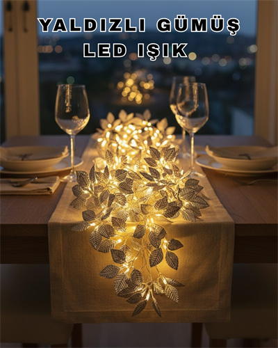 Yaprak Şekilli Gümüş LED Işık Pilli Dekoratif Aydınlatma