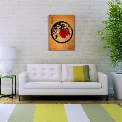 Yaprakların ardında Japonya Bayrağı Poster Kanvas Tablo 50 x 70