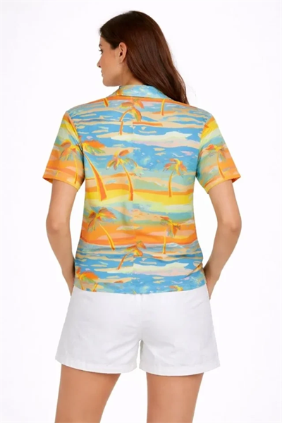 Yazlık Tropikal Desenli Gömlek Şort Takım Rahat Kalıp Tatil Kombin  - Desenli