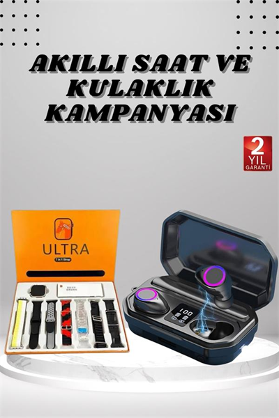 Yeni Nesil Akıllı Saat ve Bluetooth Kulaklık Kampanyası Dijital Göstergeli Powerbankli