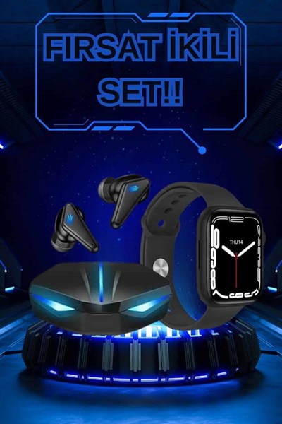 Yeni Nesil Akıllı Saat ve Kablosuz Kulaklık Kampanyası İkili Set Bluetooth Bağlantılı