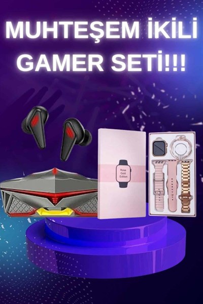 Yeni Nesil Pembe Dokunmatik Ekran Akıllı Saat ve  Kulaklığı Kablosuz Bluetooth Kulaklık