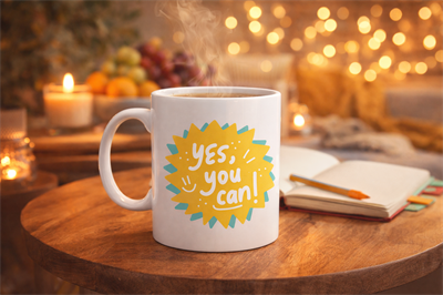 Yes You Can Motivasyon Kupası MODEL 131 , Pozitif Mesajlı Porselen Kupa , İlham Veren Tasarım , Ofis & Hediye Kupası