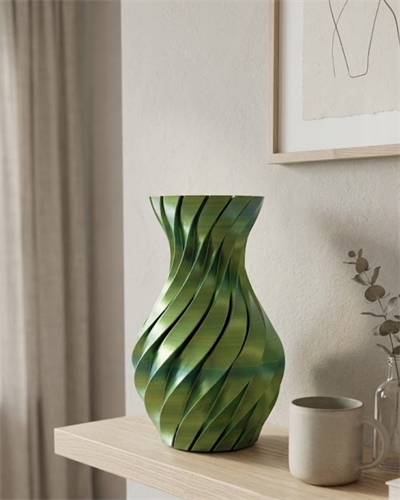Yeşil Spiral 3D Baskı Vazo Estetik Modern Ev Ofis Dekoru