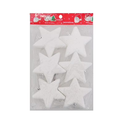 Yılbaşı Ağaç Süsü Simli Beyaz Yıldız 6lı