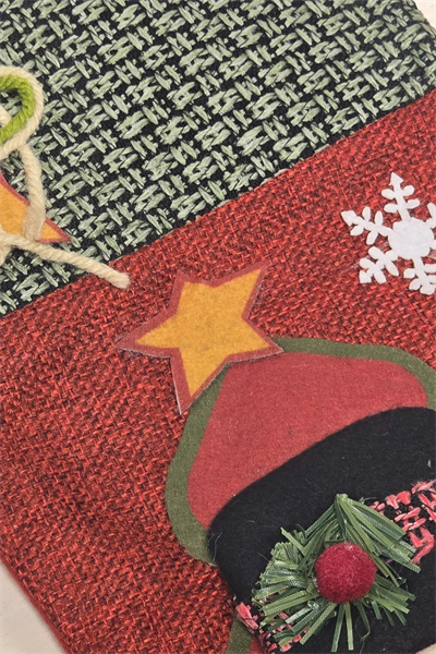 Yılbaşı Dekoratif Çorap 3D Kırmızı Kareli Kardan Adam 35 cm