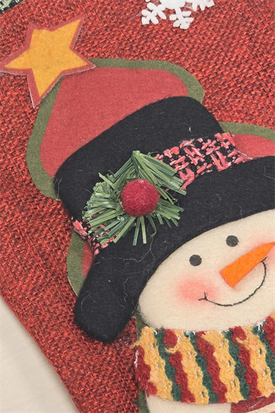 Yılbaşı Dekoratif Çorap 3D Kırmızı Kareli Kardan Adam 35 cm