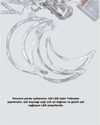 Yıldız Ay Tasarımlı Prizli Perde LED Işık İç Mekan Dekoru