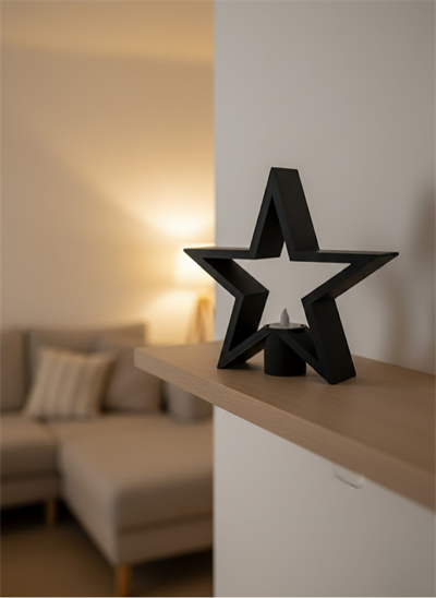 Yıldız Mumluk Siyah Modern Salon ve Raf Dekoru