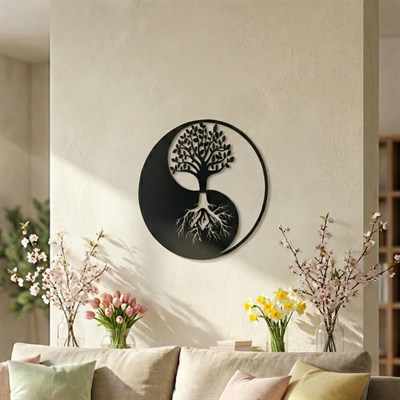 Yin Yang Hayat Ağacı Duvar Tablosu MDF Lazer Kesim Modern Spiritüel Duvar Süsü