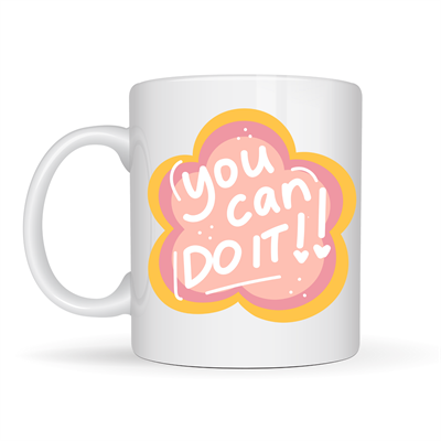 You Can Do It Yazılı Porselen Kupa MODEL 126 – Motive Edici Mesajlı, Çiçek Tasarımlı, Pozitif Enerji Veren Hediye Kupası