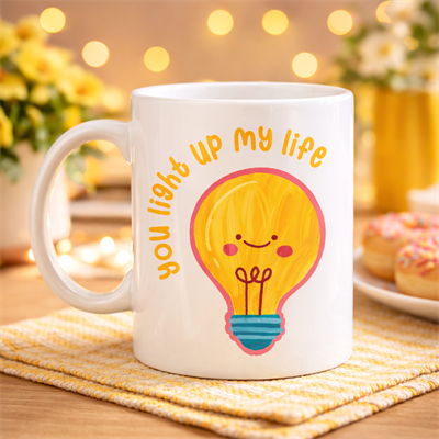 You Light Up My Life Tasarımlı Porselen Kupa Model 15 - Sevimli Ampul Desenli Hediyelik Kahve Kupası