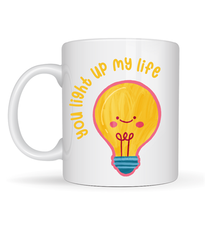 You Light Up My Life Tasarımlı Porselen Kupa Model 15 - Sevimli Ampul Desenli Hediyelik Kahve Kupası