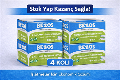 Z Katlamalı Dispenser Havlu 2 Katlı 20x22 cm %100 Selüloz 4 Koli Avantaj Paket