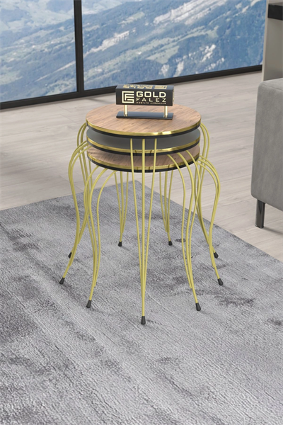 ZİGON SEHPA LÜKENS ÇİFT GOLD ANTRASİT CEVİZ