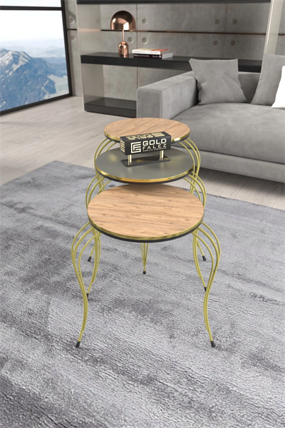 ZİGON SEHPA LÜKENS ÇİFT GOLD ANTRASİT CEVİZ