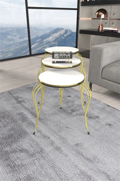 ZİGON SEHPA LÜKENS ÇİFT GOLD BEYAZ