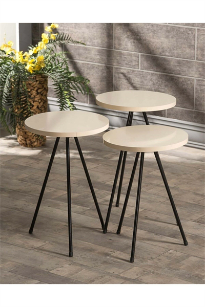 Zigon Sehpa  Ve Orta Sehpa Set Kr Metal Krem