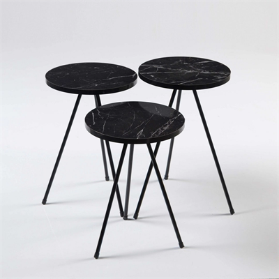 Zigon Sehpa 3 Lü Metal Ayak  Siyah Mermer Desen