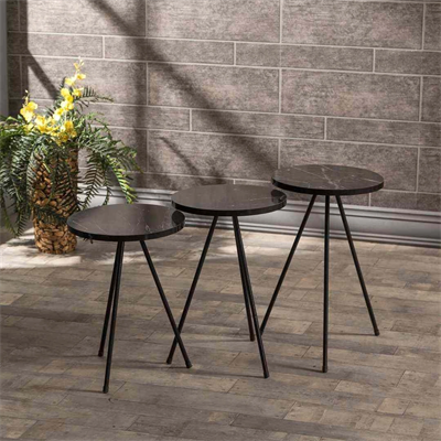 Zigon Sehpa 3 Lü Metal Ayak  Siyah Mermer Desen