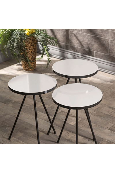 Zigon Sehpa 3 Lü Metal Ayak Siyah Beyaz