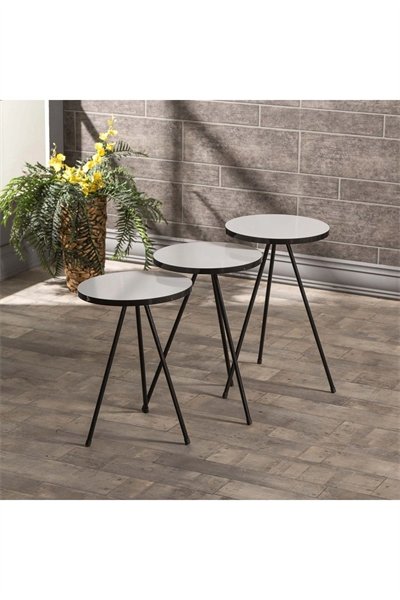 Zigon Sehpa 3 Lü Metal Ayak Siyah Beyaz