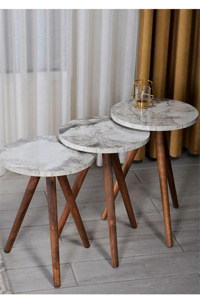 Zigon Sehpa 3lü Ahşap Orjinal Torna Ayak Efes 2083