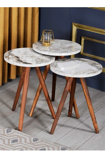 Zigon Sehpa 3lü Ahşap Torna Ayak Efes