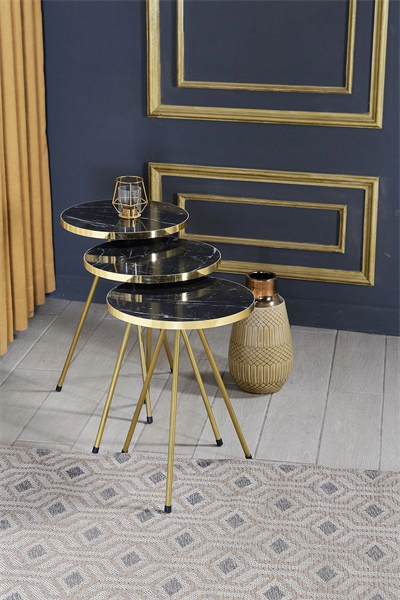 Zigon Sehpa 3lü Altın Metal Ayak Bendir Altın 2175