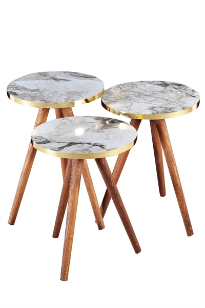 Zigon Sehpa 3lü Gümüş Metal Ayak Gümüş Efes