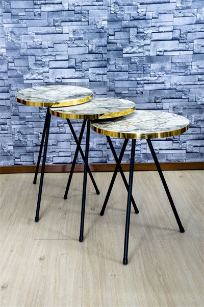 Zigon Sehpa 3lü Siyah Metal Ayak Altın Efes 1067