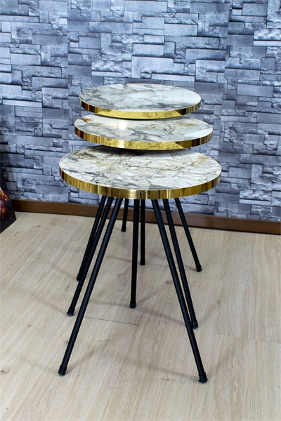 Zigon Sehpa 3lü Siyah Metal Ayak Altın Efes 1067