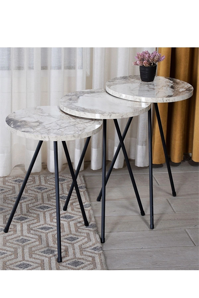 Zigon Sehpa 3lü Siyah Metal Ayak Efes 1017