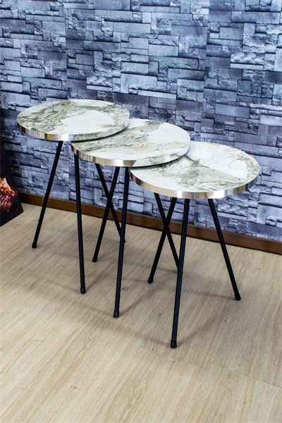 Zigon Sehpa 3lü Siyah Metal Ayak Gümüş Efes 1071