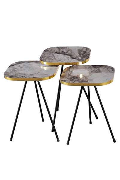 Zigon Sehpa 3lü Torna Ahşap Ayak Altın Efes