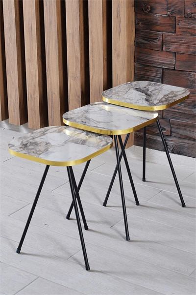 Zigon Sehpa 3lü Torna Ahşap Ayak Altın Efes