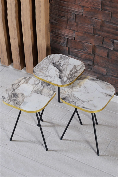 Zigon Sehpa 3lü Torna Ahşap Ayak Altın Efes