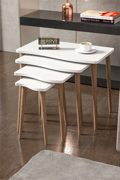 Zigon Sehpa Ahşap 4lü Beyaz KR