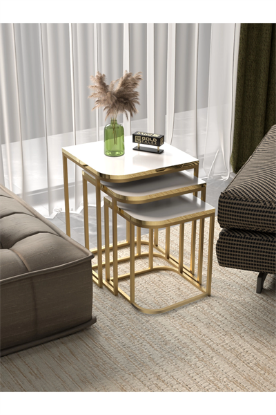 Zigon Sehpa Damla Gold Beyaz