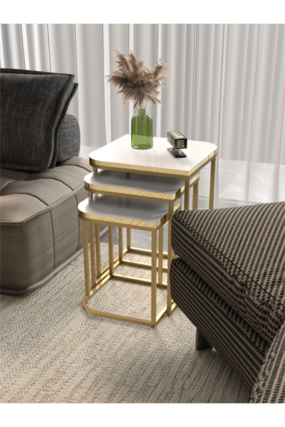 Zigon Sehpa Damla Gold Beyaz