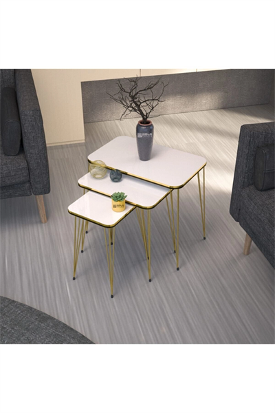 Zigon Sehpa Kr Çift Gold Beyaz Tel