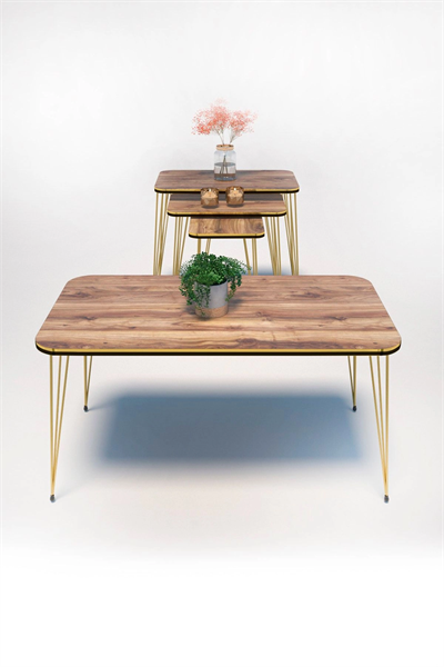 Zigon Sehpa Kr Ve Orta Sehpa Kr Set Çift Gold Ceviz Tel 1110