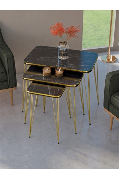 Zigon Sehpa Kr Ve Orta Sehpa Kr Set Çift Gold Bendir Tel 1113