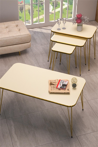 Zigon Sehpa Kr Ve Orta Sehpa Kr Set Çift Gold Krem Tel 1114