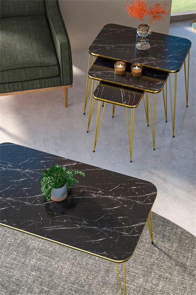 Zigon Sehpa Kr Ve Orta Sehpa Kr Set Çift Gold Bendir Tel 1113