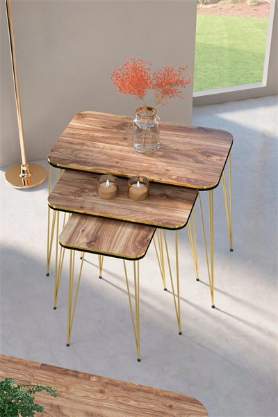 Zigon Sehpa Kr Ve Orta Sehpa Kr Set Çift Gold Ceviz Tel 1110