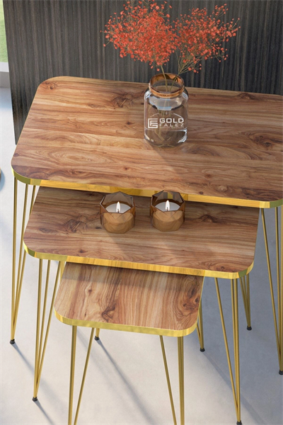 Zigon Sehpa Kr Ve Orta Sehpa Kr Set Gold Ceviz Tel 1108