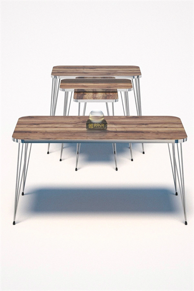 Zigon Sehpa Kr Ve Orta Sehpa Kr Set Gümüş Ceviz Tel