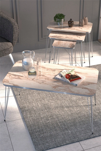 Zigon Sehpa Kr Ve Orta Sehpa Kr Set Gümüş Efes Tel