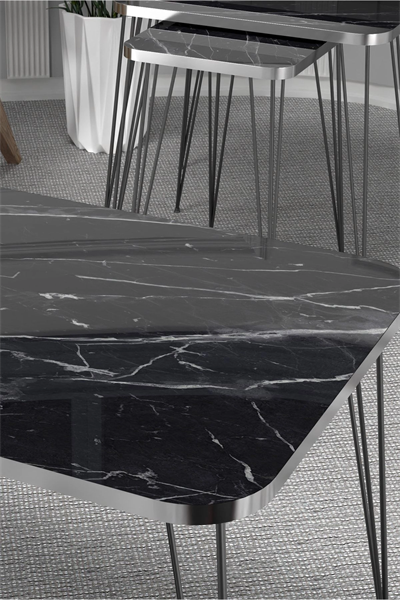 Zigon Sehpa Kr Ve Orta Sehpa Kr Set Gümüş Bendir Tel Ayak Siyah